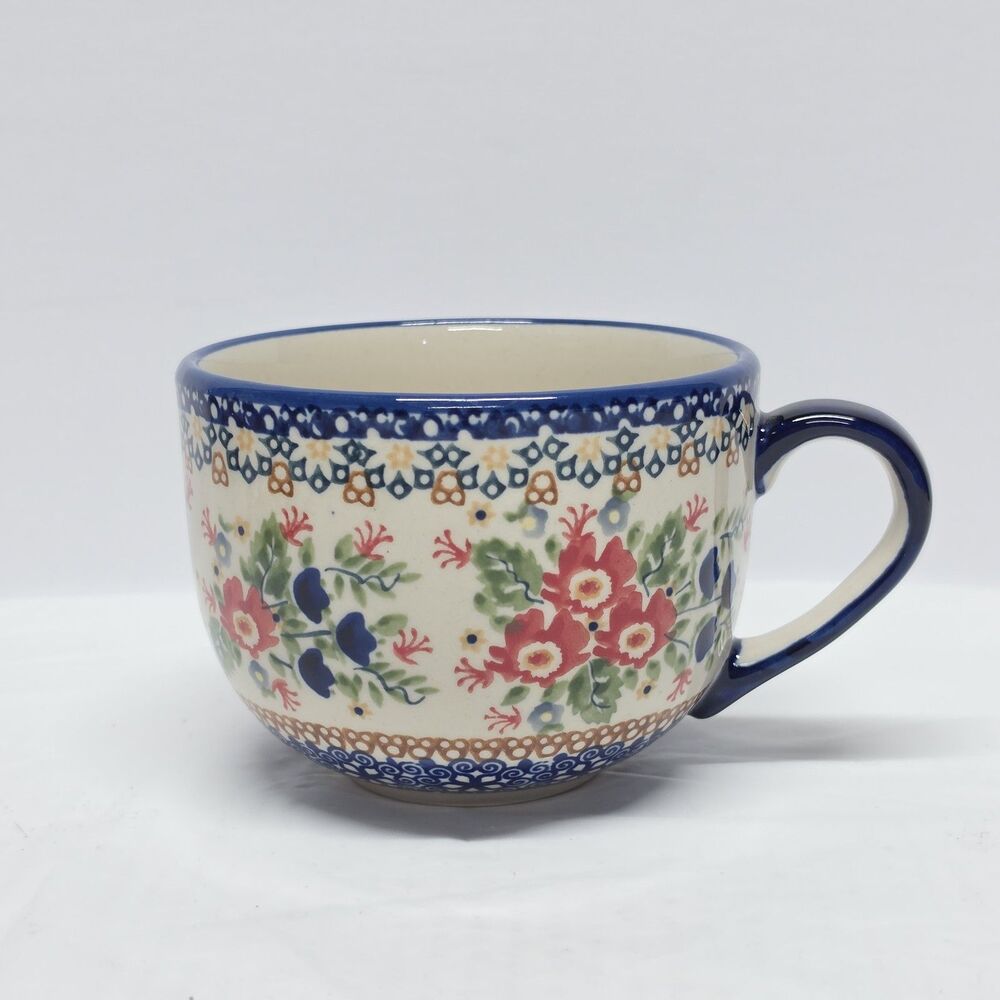 Boleslawiec Polish Pottery Floral Latte Mug Unikat Handmade NEW